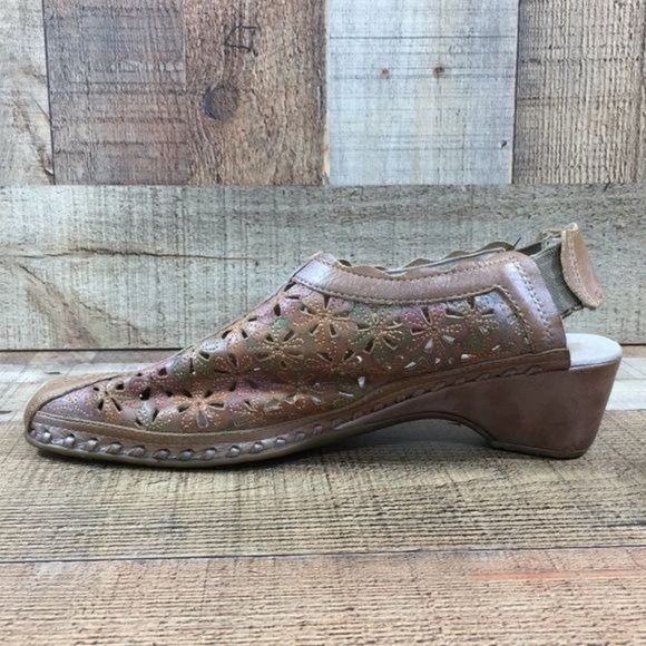 Pikolinos Green Tan Perforated Wedge Sandals Womens 39 8.5-9 Slingback - Picture 4 of 14